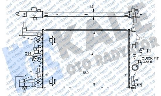 KALE 364290 Su Radyatoru Opel Astra J P10 09-15 At 26mm Brazing